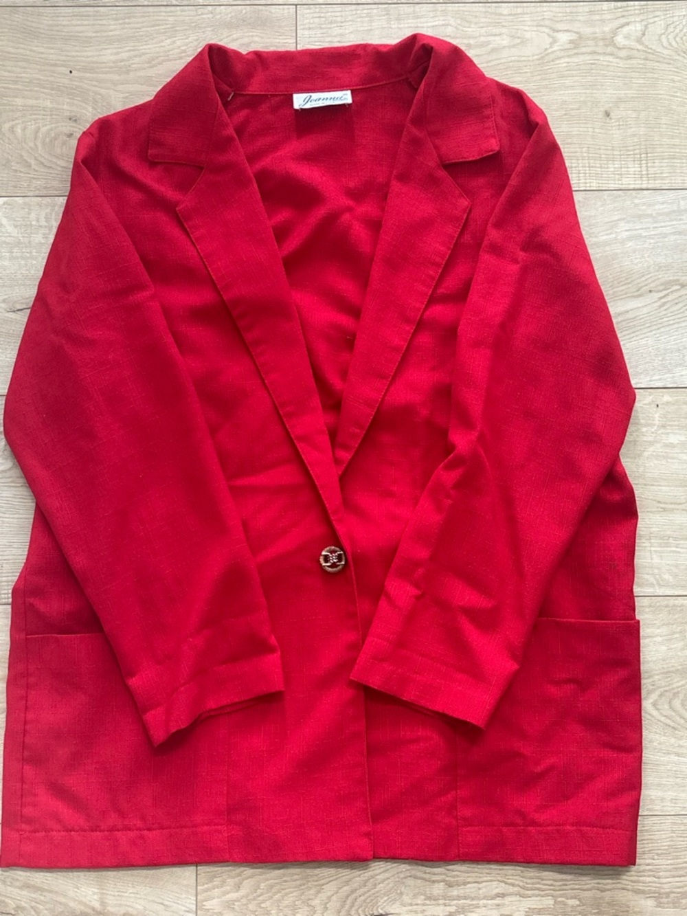 Vintage Linen Blend Red Single Button Blazer Tomato Red Lightweight Oversized - Picture 6 of 6